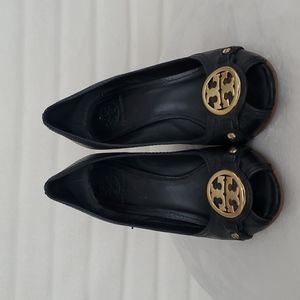 Tory Burch Peep Toe Black Wedges
